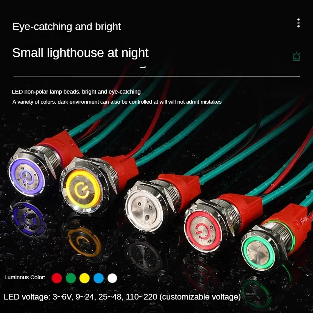 16/19/22mm 20A High Current Metal Push Button Switch IP67 Waterproof LED Light Momentary Latching Car Engine Power Switch Red