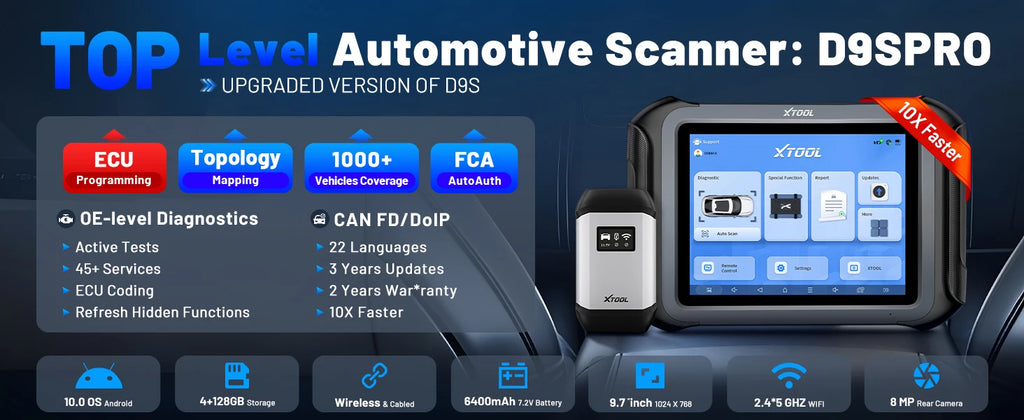XTOOL D9S PRO D9SPRO Car Diagnostic Tool Bluetooth ECU Programming/Coding Automotive Scanner 45 Services CANFD DOIP FCA Topology
