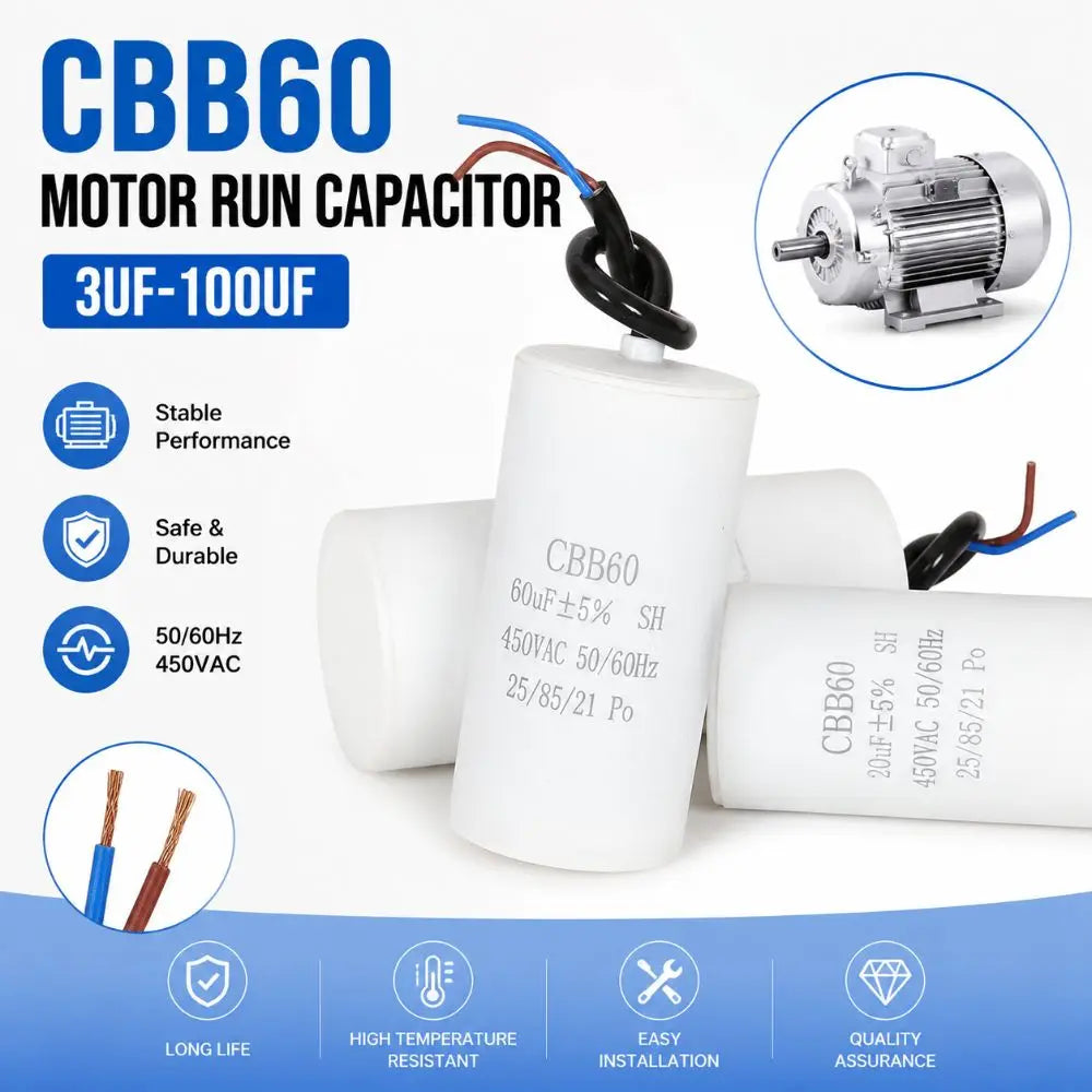 Durable 450V CBB60 Capacitor 50/60Hz 3UF-100UF Start Capacitor Round Motor Run Capacitor