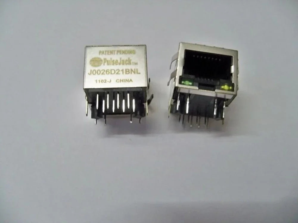 10pcs J0026D21BNL J0026D21 Right Angle with LED MAGJACK 1PORT 100 BASE-TX 1x1 Tab-DOWN RJ45 Connector