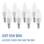 8pcs E27 E14 B22 Led Bulb AC 220V C37 Candle Lamp Energy Saving 3000K 6000K 3W 5W 6W 7W Chandelier Light for Home Decoration