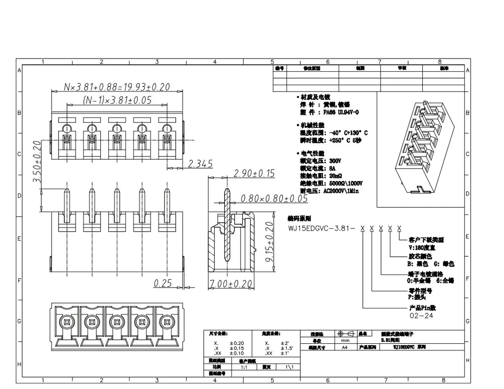 5Pair 15EDG KF2EDG 3.5mm 3.81mm 3.96mm 5.08mm PCB Screw Terminal Block 2-12Pin Male Plug Female Socket Pin Header Wire Connector