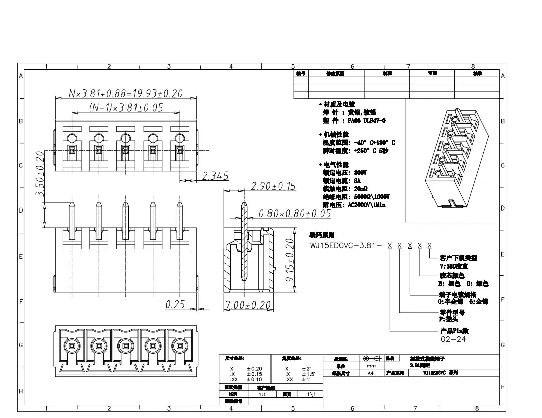 5Pair 15EDG KF2EDG 3.5mm 3.81mm 3.96mm 5.08mm PCB Screw Terminal Block 2-12Pin Male Plug Female Socket Pin Header Wire Connector