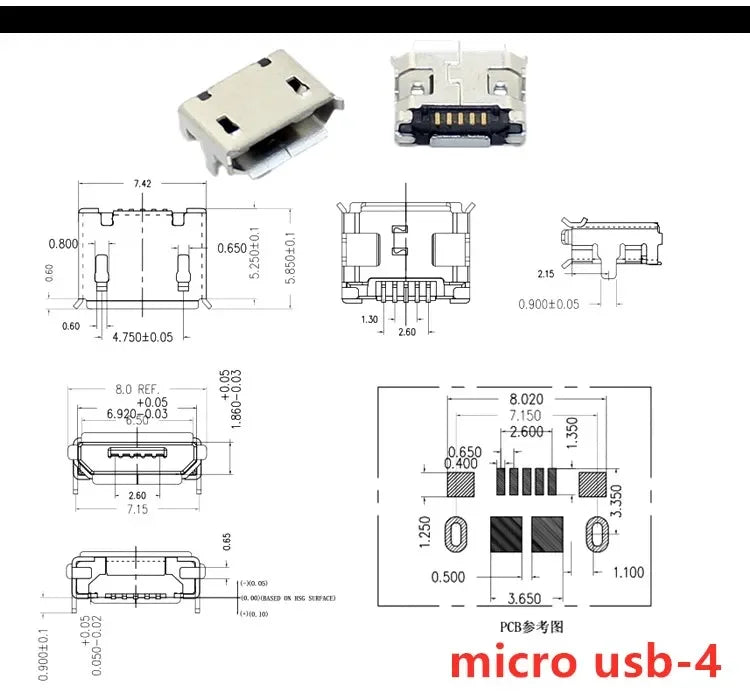 20pcs Micro USB 5 Pin SMT Socket Connector Type B Female Placement DIP SMD USB Charging Adapter Connectors Plug