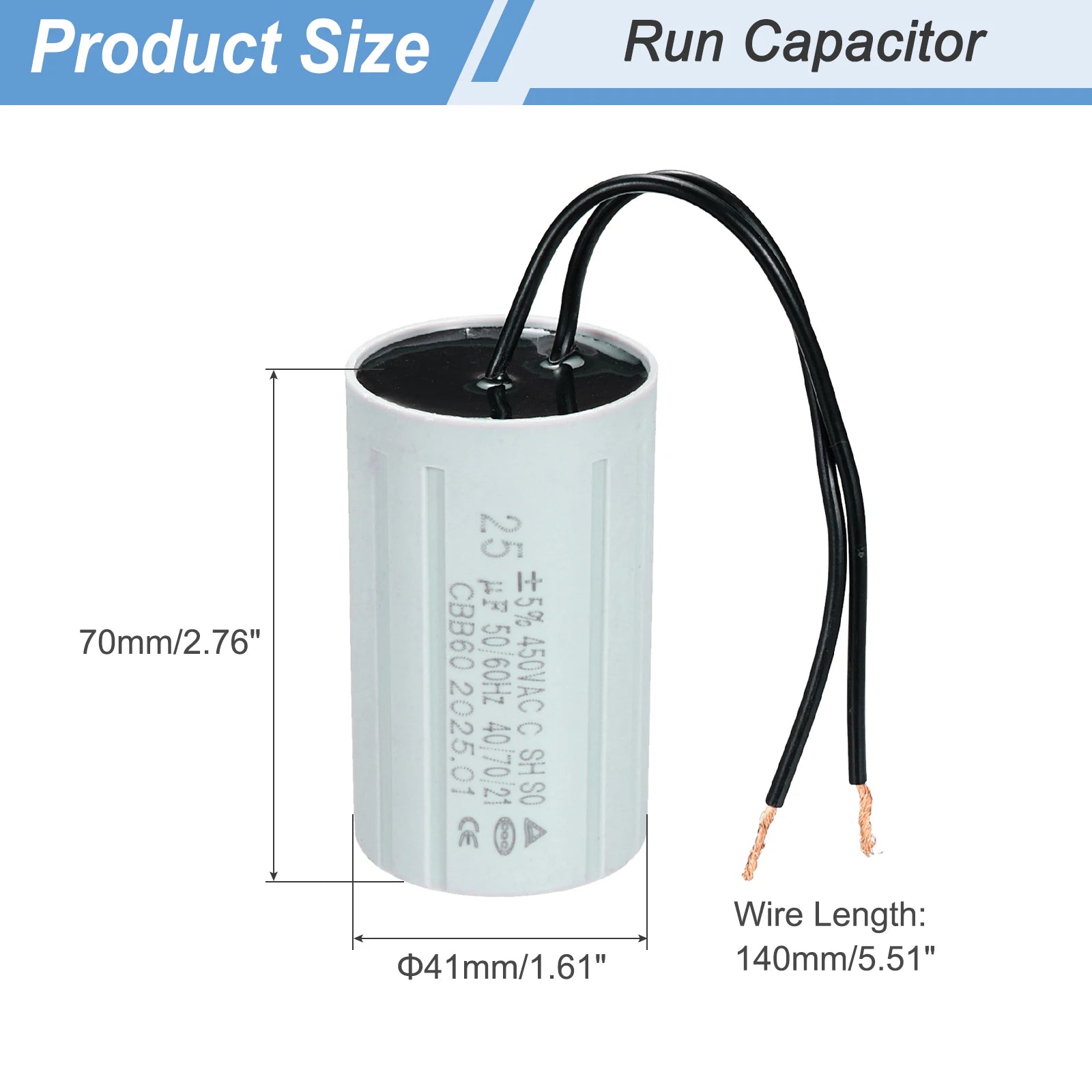 1/2/3Set CBB60 6-60uF Running Capacitors AC 450V 2 Wires 50/60Hz Cylinder for Water Pumps Washing Machines Motor Start