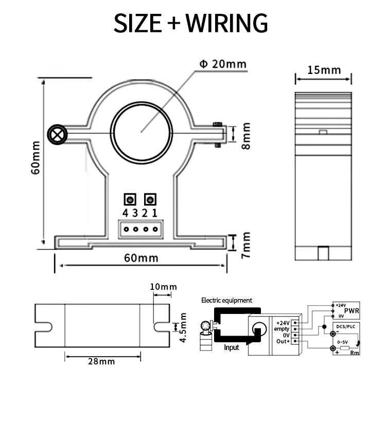AC/DC Current Transmitter 4-20MA 0-10V RS485 Current Sensor Hall Current Transducer 0-100A 0-200A Current Transducer Transmitter