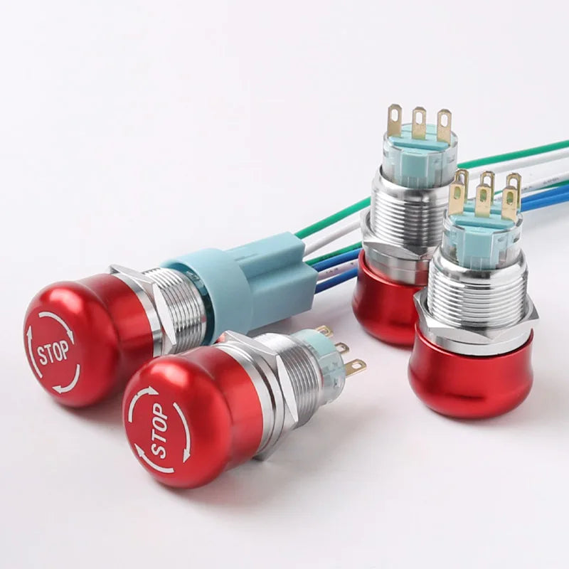16MM 19MM 22MM 1NO1NC 3Pin 6Pin Mushroom Head Turn-Reset Stainless Steel 304 Metal Emergency Stop Button Switch