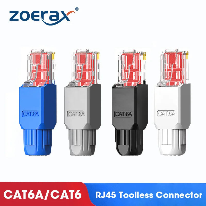 ZoeRax 2PCS RJ45 CAT6A CAT6 Connector, Tool Free Ethernet Termination Plugs, 23AWG to 26AWG Cable Internet Plug Toolless