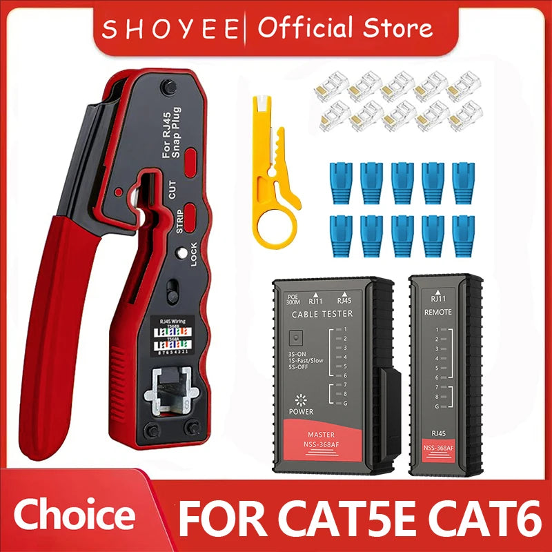 RJ45 crimping tool kit Ethernet crimper and tester for Cat5e Cat6 Cat6a 8P8C modular connectors