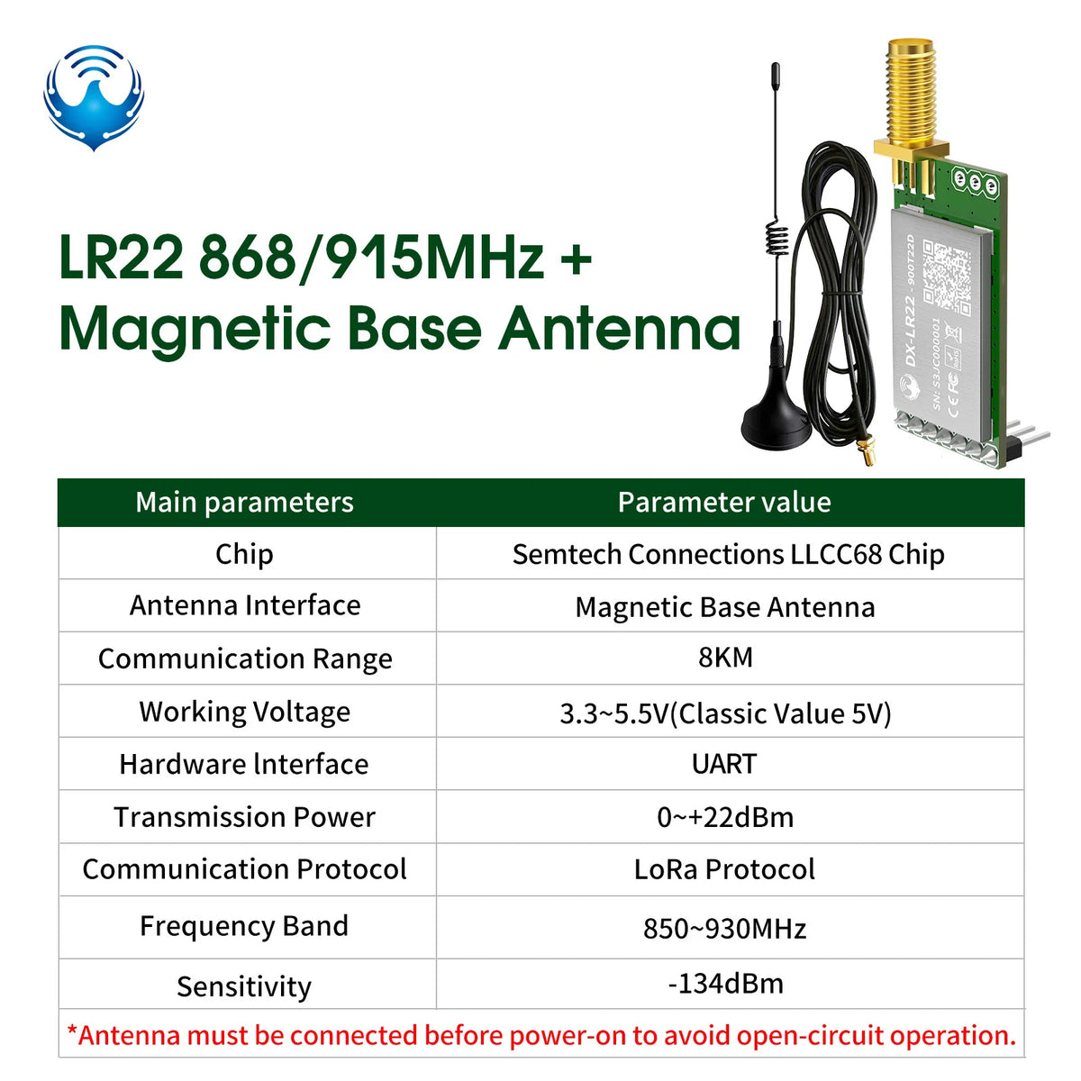 DX-LR22 LLCC68 LoRa UART Module AT Command 432-533/850-949MHz 5KM Long Range No Coding Required CE FCC for Arduino