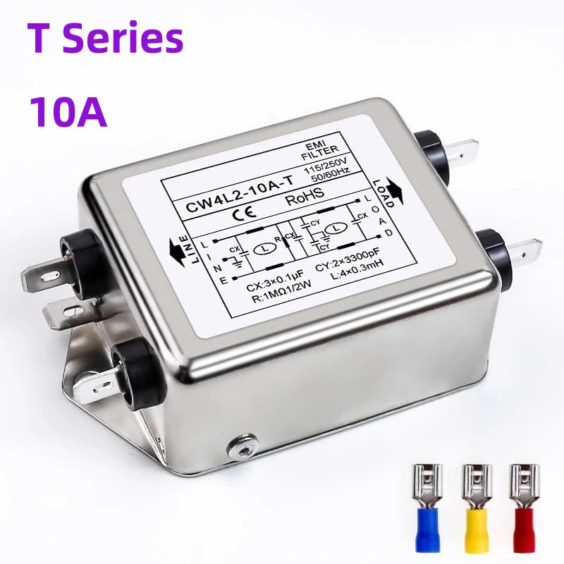 Single Phase AC Power EMI Filter CW4L2-10A-T/S CW4L2-20A-T/S for CO2 Laser Engraving Machine T/S Series 115V/250V 20A 50/60HZ