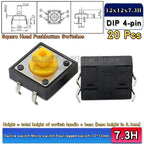 20 Pcs Tactile Pushbutton Switch 12*12*7.3MM Micro Switch Pushbutton A14 A24 Pushbutton Cover 12x12x7.3MM Square Head Pushbutton