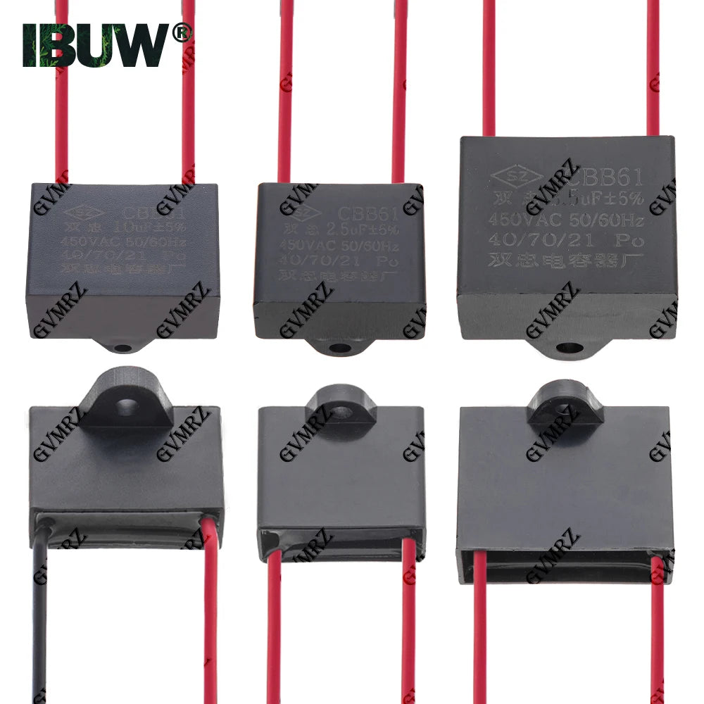 CBB61 Motor Run Capacitor 1.5–20uF 250V 450V AC Polypropylene Film for Fan Motor Replacement