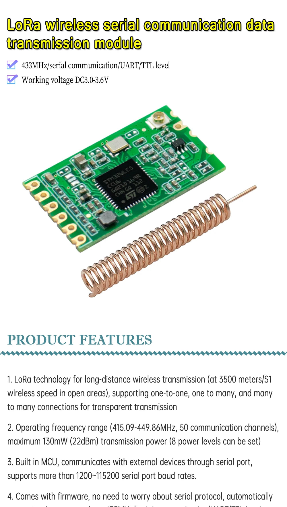 New HC-15 LORA wireless serial communication module for 433MHZ data transmission serial communication UART interface