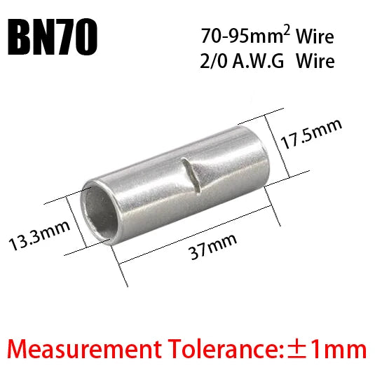 BN Copper Electrical Wire Cable Connection Crimp Sleeve Tubular Ferrule Lug Connector Non-Insulated Tube Butt Splices Terminal