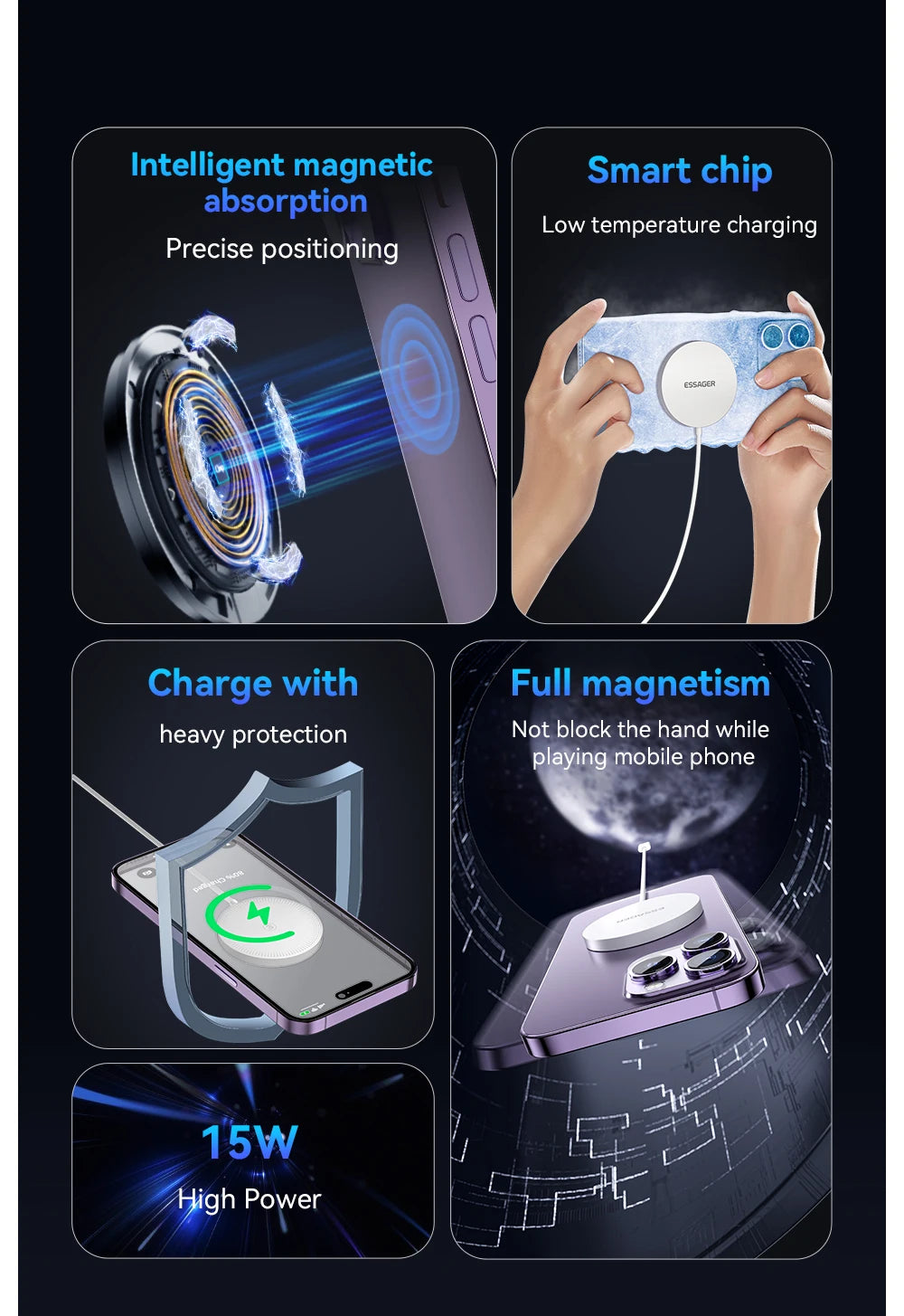 Essager 15W Magnetic Qi Wireless Chargers Fast Charging  for iPhone 14 13 12 Pro Max PD Fast Charging For Xiaomi Pad Adapter