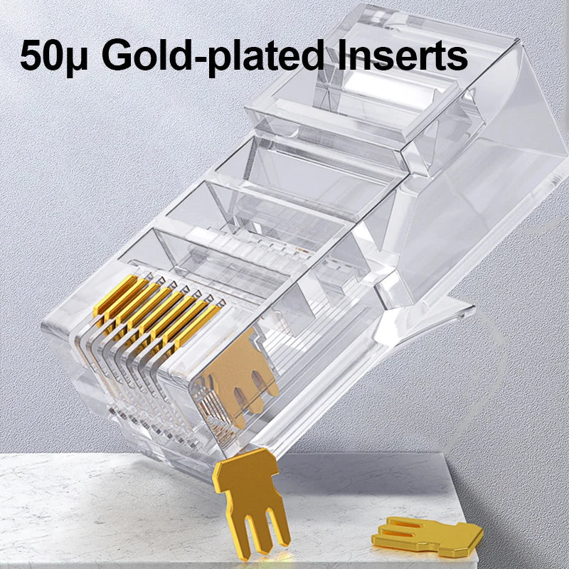 CAT6 CAT7 CAT5E RJ45 Connectors Pass Through Modular Plug Network UTP 3/50μ Gold-Plated 8P8C Crimp End for Ethernet Cable