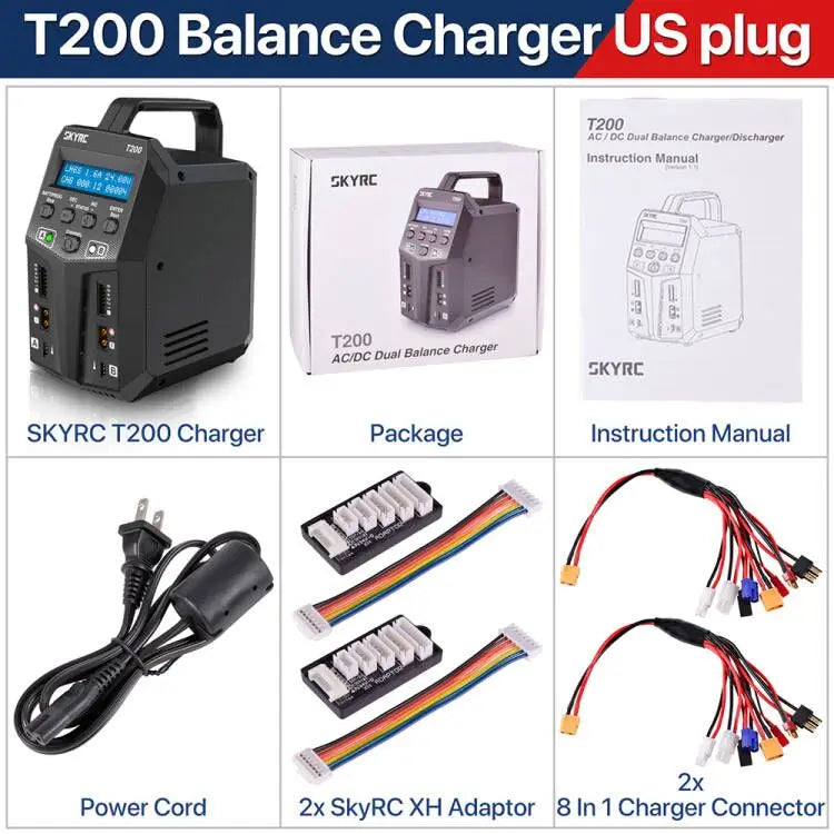 SKYRC T200 T400 T100 AC/DC Lipo Battery Dual Balance Charger Discharger for Traxass Airsoft Drone RC Battery Charger Fast Charge