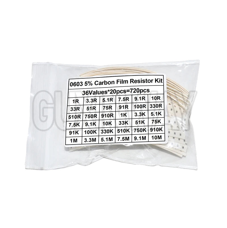720pcs 0603 0805 1206 smd resistor kit 1R-100M 10K 100K 1K 1R 100R 220R 5% Electronic Set