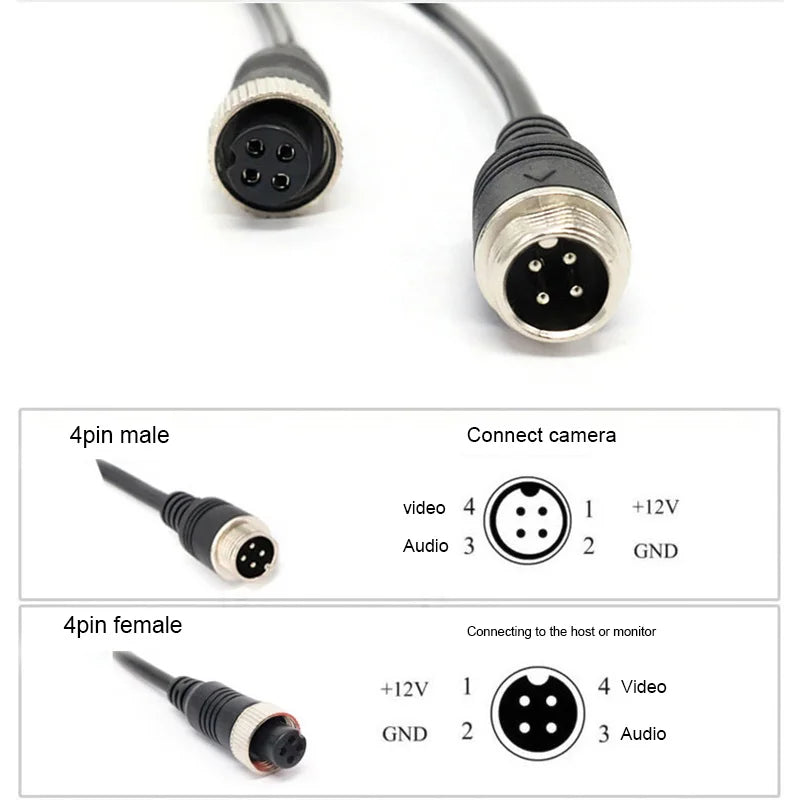 1/3/5/10/15/20M 4 Pin core male to female Aviation Extension Video connector power Cable for car Truck Bus Monitor Camera wire