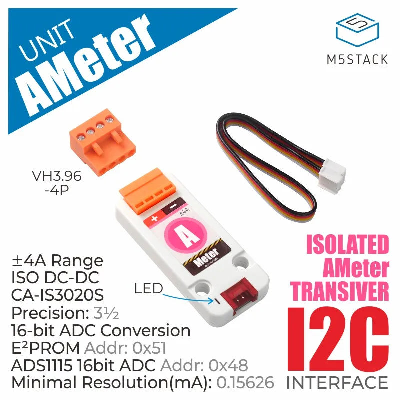 M5Stack Unit AMeter Sensor, Real-time Monitoring Current Module ADS1115