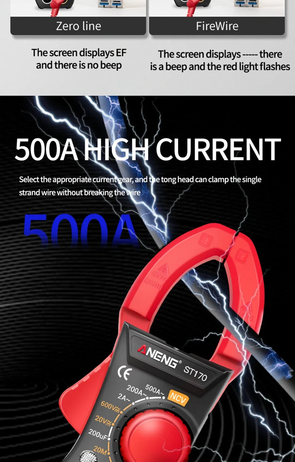 ANENG ST170 Clamp Meter Digital Multimeter Tester 500A AC Current AC/DC Voltage+B18 Highlight Voltage Tester Pen Electrician Set