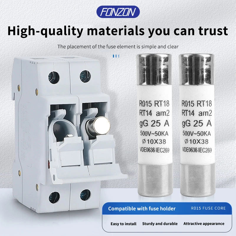 1 Box（20Pcs） 10*38 Fast Blow Ceramic Fuse 10x38mm 500V 1A 2A 3A 4A 5A 6A 8A 10A 16A 20A 25A 32A RO15  RT19 RT14 RT18