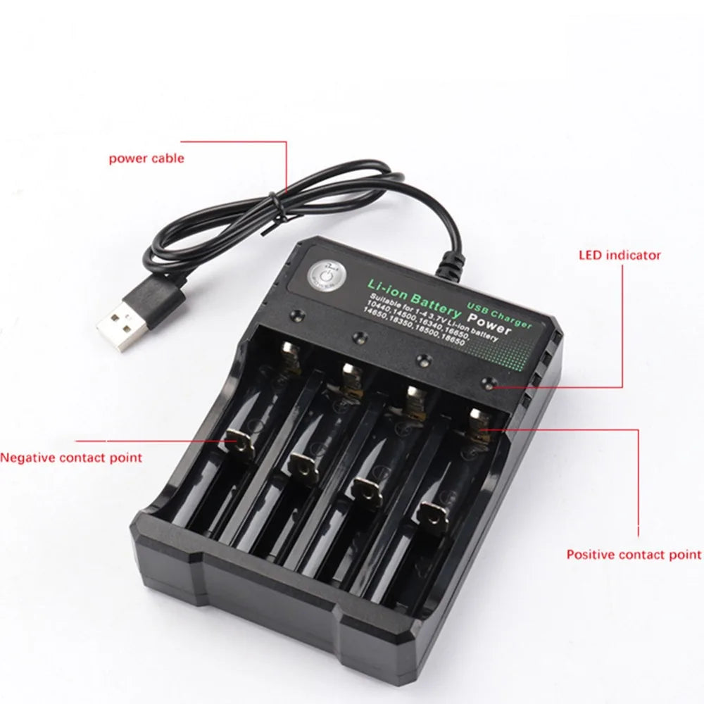 4 Slot 18650 Charger 3.7V Li-ion Battery USB Independent Charging 2X 3X 4X Portable Electronic 16340 14500 26650 Battery Charger