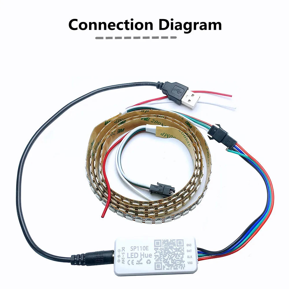 WS2812B Led Strip With SP110E USB Bluetooth Controller WS2812 30/60/144 Pixels/m RGB Individually Addressable LED Light Kit DC5V