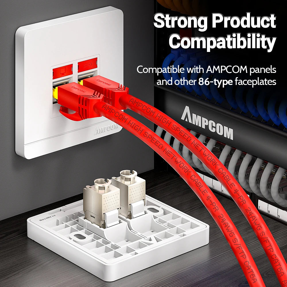 AMPCOM Pro+ Cat7/6A/6 Shielded Keystone Jack Zinc Alloy Toolless RJ45 Connector with 50u Gold Plated Pins for High-Speed Network