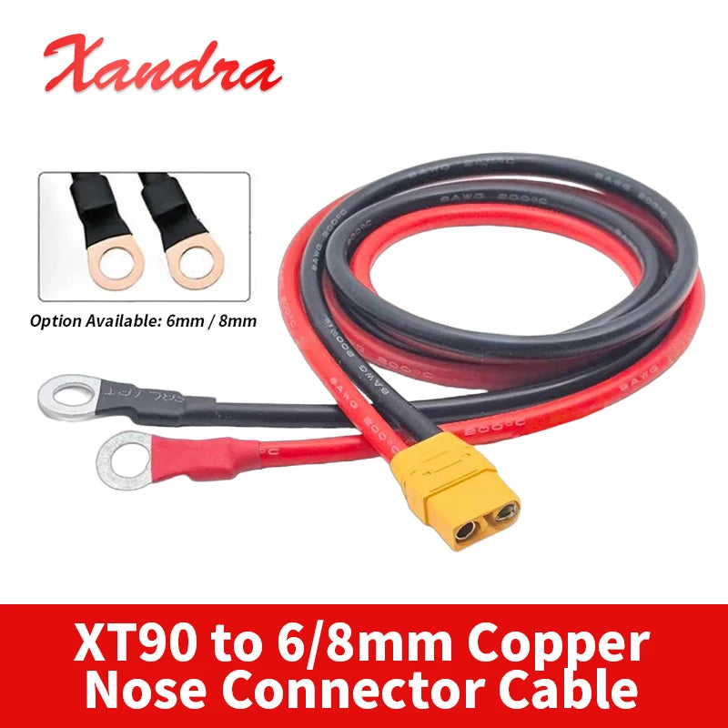 XT90 Plug to O Type Ring Terminal Cable 10AWG Male Female Connector Wire RC Model Lithium Battery Charging Lead 6mm 8mm Gold