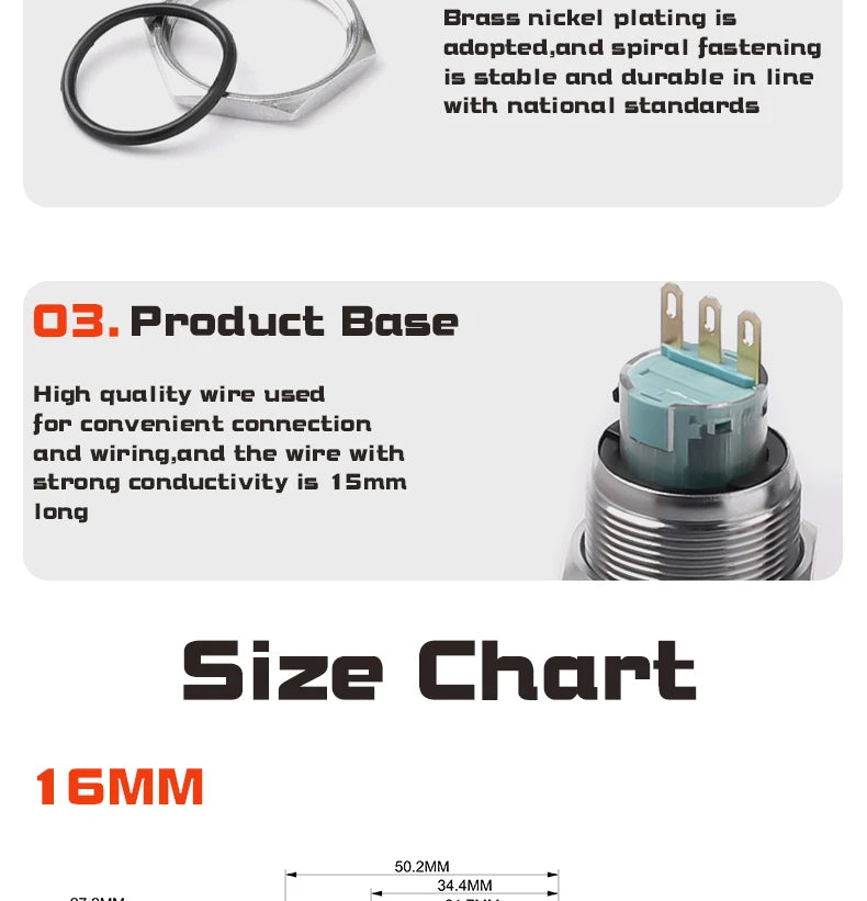 16MM 19MM 22MM 1NO1NC 3Pin 6Pin Mushroom Head Turn-Reset Stainless Steel 304 Metal Emergency Stop Button Switch