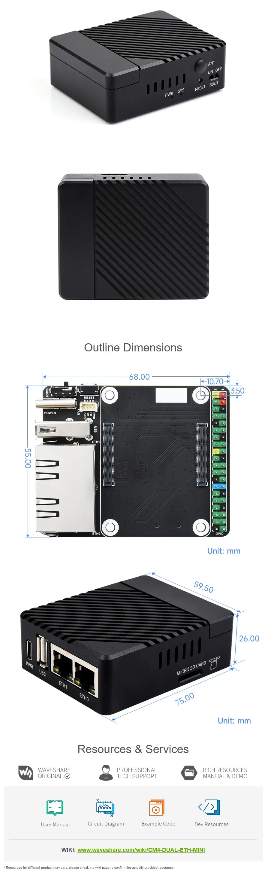 Waveshare Mini Dual Gigabit Ethernet Base Board USB 2.0 Raspberry Pi CM4 Carrier Board, Router Board for Raspberry Pi CM4