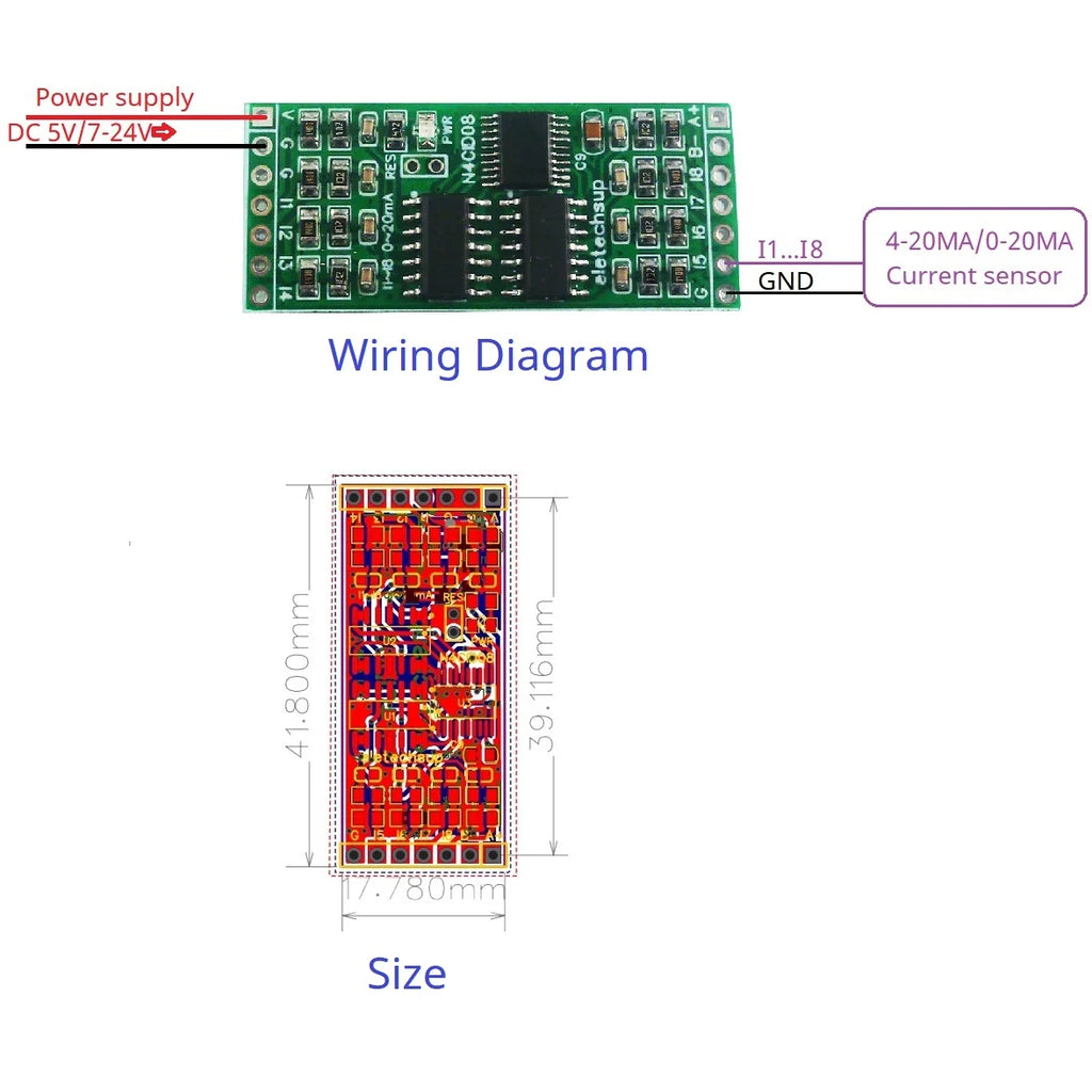 8CH Analog-to-Digital Conversion ADC Module 0-5V 0-10V 4-20MA 0-20MA Voltage Current to RS485 Modbus PinBoard PLC Remote IO DIY