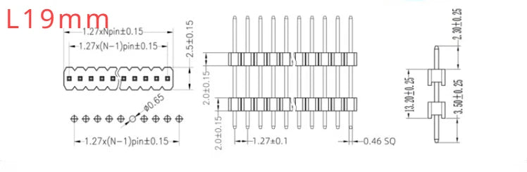 50pcs 1.27mm 1x50P Extra Long Pin L11-15-20-27mm Straight Single Row Double Plastic PCB Board Spacer Male Header Connector