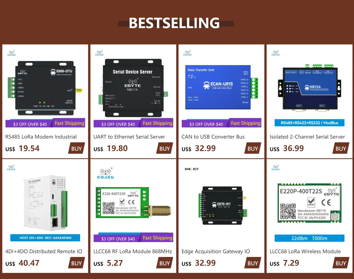 UART to Ethernet Serial Server RS485 RS422 RS232 RJ45 MQTT HTTP TCP RTU UDP PLC Cojxu NB114 Long Distance Modbus Gateway Modem