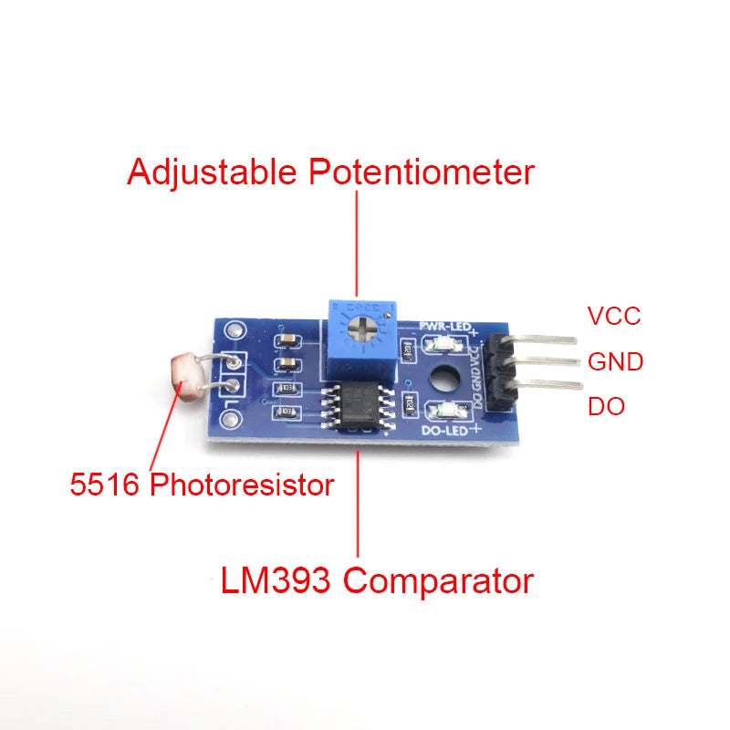 5516 Photoresistor Sensor Module with LM393 Comparator, Digital Light Switch Output for Arduino ESP32 DIY Projects (1/5Pcs)