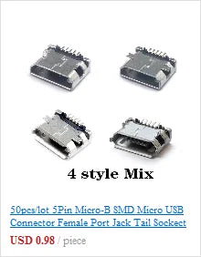 mini usb connector 5 pin Type B female DIP 2 straight-pin PCB soldering socket jack in-line connector