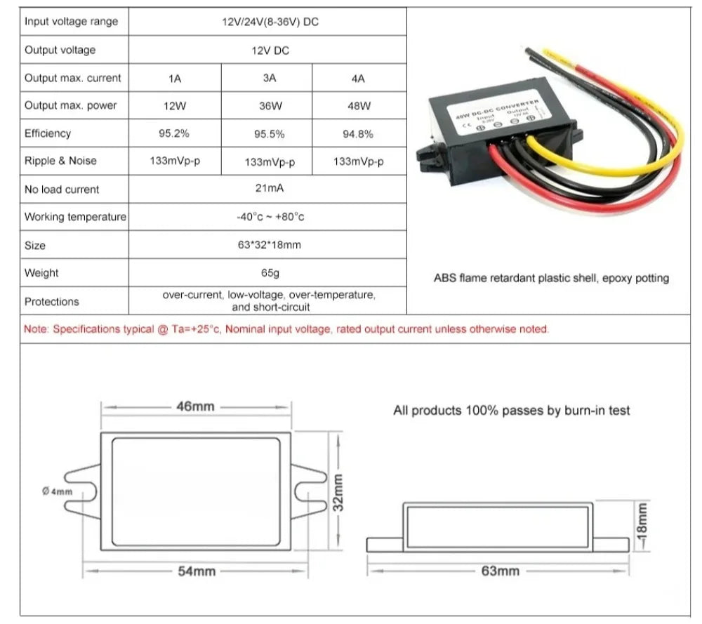 8-36V 19V 30V to 24V 12V 1A 2A 3A 4A Buck Boost DC-DC Converter Stabilizer Step-down/up Voltage Regulator Car Boat Power Supply