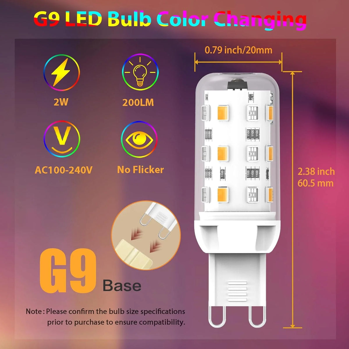 G9 LED Color Changing Light Bulb with Remote,Warm White/Cool White/RGB 12 Color Changing,Sync and Memory,Dimmable G9 LED Bulb