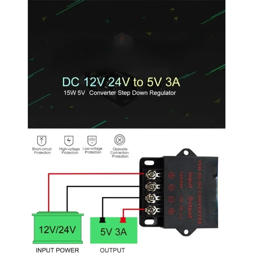 12V/24V to 5V 12V to 5V 24V to 5V 5A 10A 15A DC Converter Regulator Car Step Down Reducer CE Certified Step-down Module