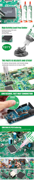 151 ° C/303.8 ° F New Solder Paste, No Need for Cleaning, Solder Repair and Maintenance, Lead-Free Solder Paste Flux, 10g/35g/55