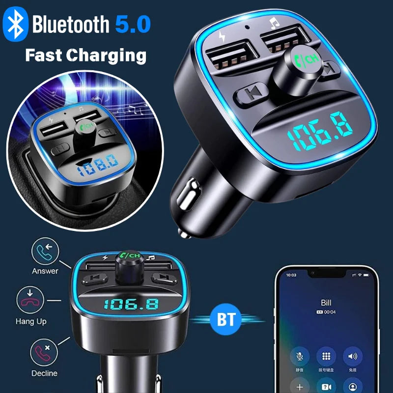 Bluetooth 5.0 Car FM Transmitter Dual USB Fast Car Charger LED Screen Hands Free Call MP3 Music Player Adapter Car Accessories