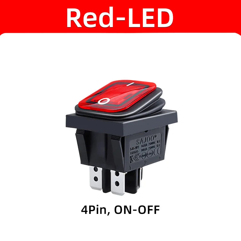 SAJOO Waterproof Rocker Switch KCD4 4Pin/6Pin DPDT With LED Lights Vehicle Boat Power Switch ON OFF 12V 24V 220V Size 22*30mm
