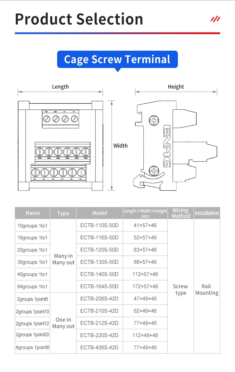ENMG ECTB Terminal Block 10A 24-Point 42-Point 48-Point 84-Point PLC Signal Transfer Junction Rail Mount Power Distribution Box.