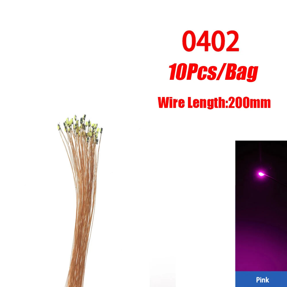 10Pcs/lot 0402 0603 SMD LED Pre-wired Micro Led Lamp 3V 20cm Miniature Model DIY Lights Railway Scenes Model Building Kits Toys