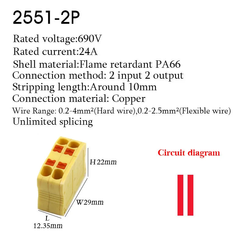 Wire Connectors Push-in Electrical Cable Terminal Block Multiple In Multiple Out Spliceable Mount On Din Rail With Fixing Hole