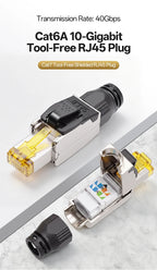 RJ45 Connector Cat7 Tool‑Free Shielded Zinc‑Alloy Reusable 50U Gold‑Plated Contact Anti‑Pull Ethernet Plug for Network Cable