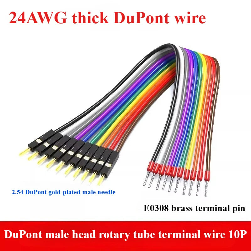 10PCS/lot Gold Plated Pure Copper Thickened DuPont Wire 24AWG Male to Female to Male Ribbon Wire DuPont Connector Wire 20cm/30cm