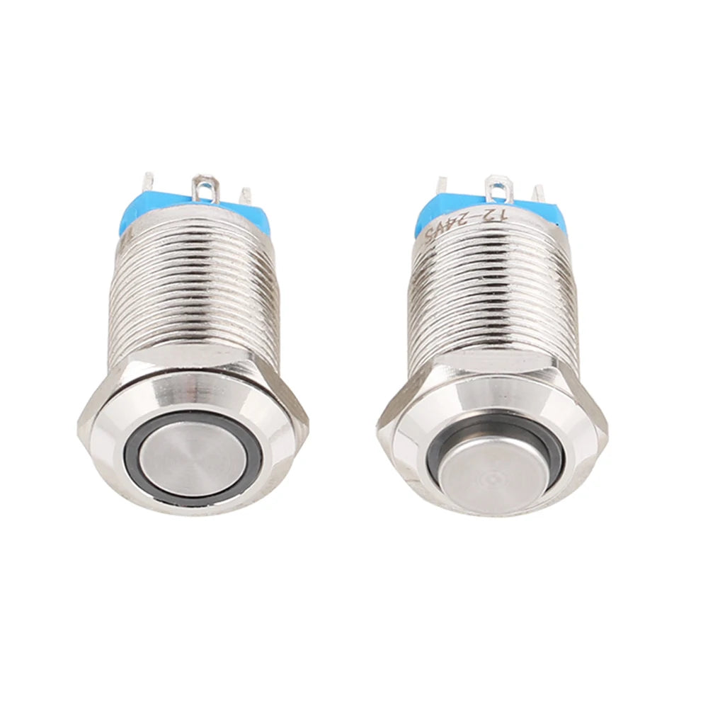 1pc 12mm Anti-Vandal Metal Push Button Switches High Flat Round With LED Green Red Blue White 3V 12V Momentary Latching Reset